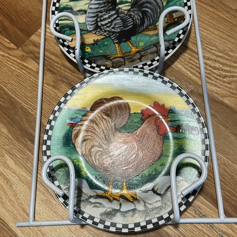 Vintage rooster wire plate wall decor 3 rooster plates set